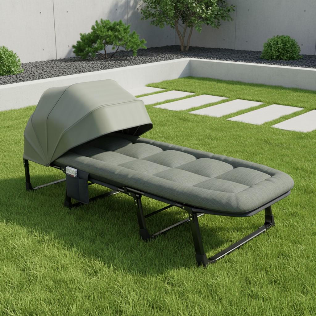 Шезлонг садовий WCG FB-S25 з матрацом/навісом Сірий (FB-S25 1)