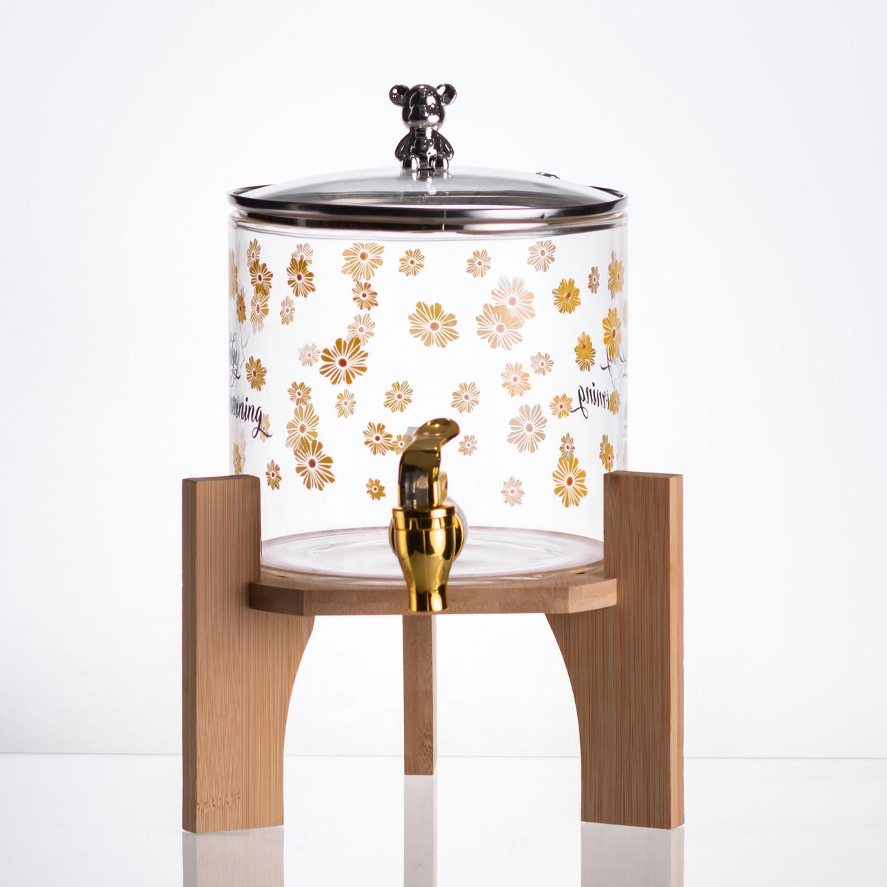 Лимонадница с краном на деревянной подставке 2,6 л стеклянная (HP-34-16) - фото 4