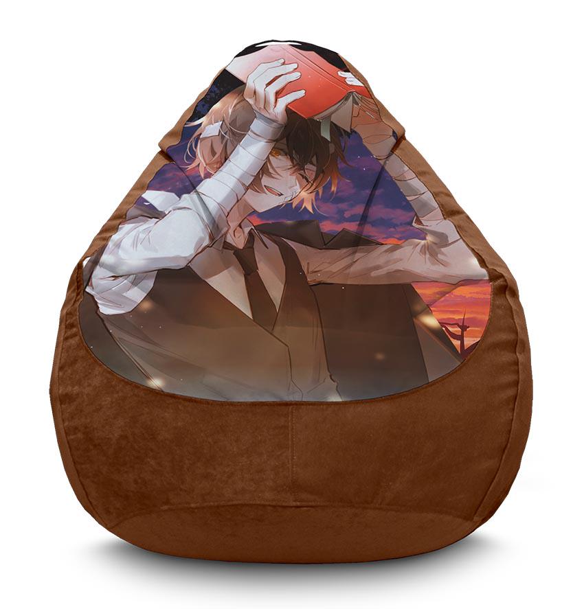 Кресло-мешок iPuff Dazai with a book Bungo stray dogs флок XL 80x110 см Коричневый (116978)