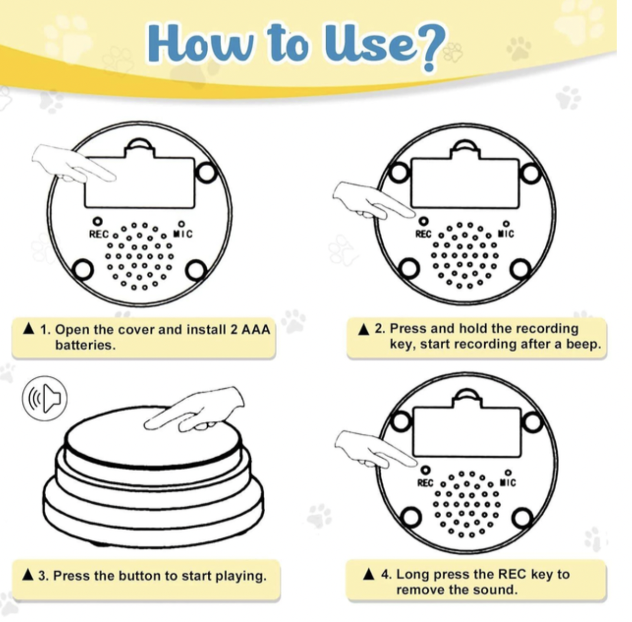 Звукова кнопка для собак та котів Pet Button з голосовою командою 9x4,5 см Помаранчевий (MK001047) - фото 4 Звукова кнопка для собак та котів Pet Button з голосовою командою 9x4,5 см Помаранчевий (MK001047) - фото 4