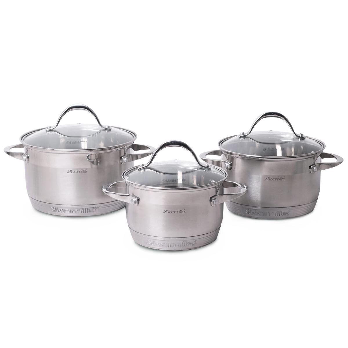 Набір посуду зі скляними термостійкими кришками Kamille КМ-4706S із нержавіючої сталі із 6 предметів Сталевий (150-84-4706S)