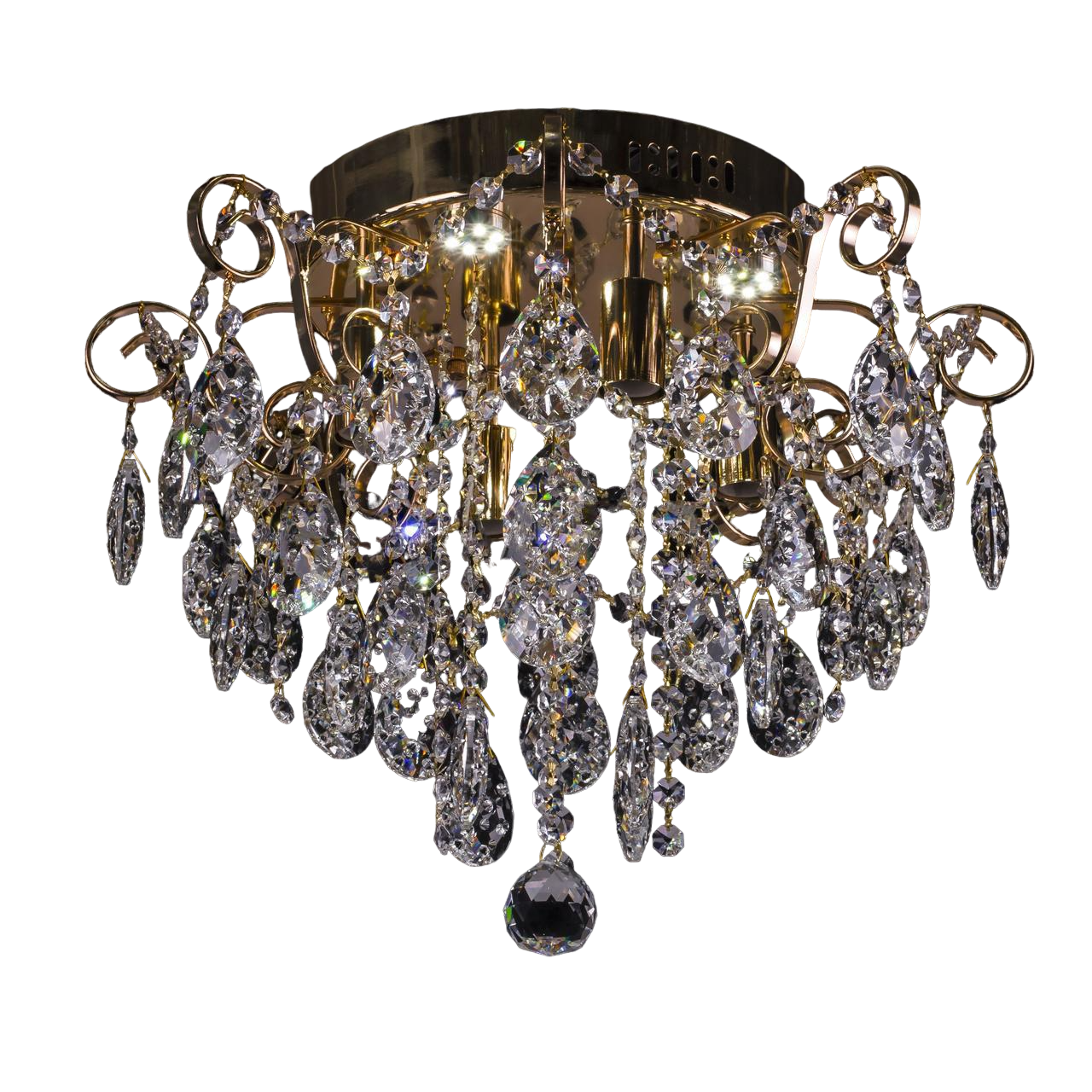 Люстра E1136/4+4/FG хрустальная с пультом и LED подсветкой на 4 лампочки Золотой