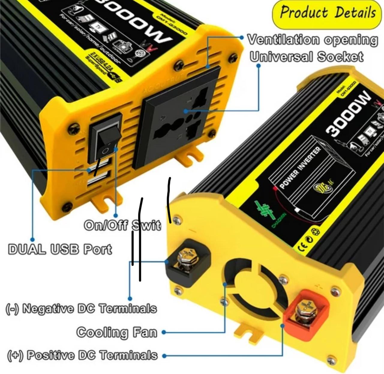 Інвертор c 12V на 220V 3000W - фото 2