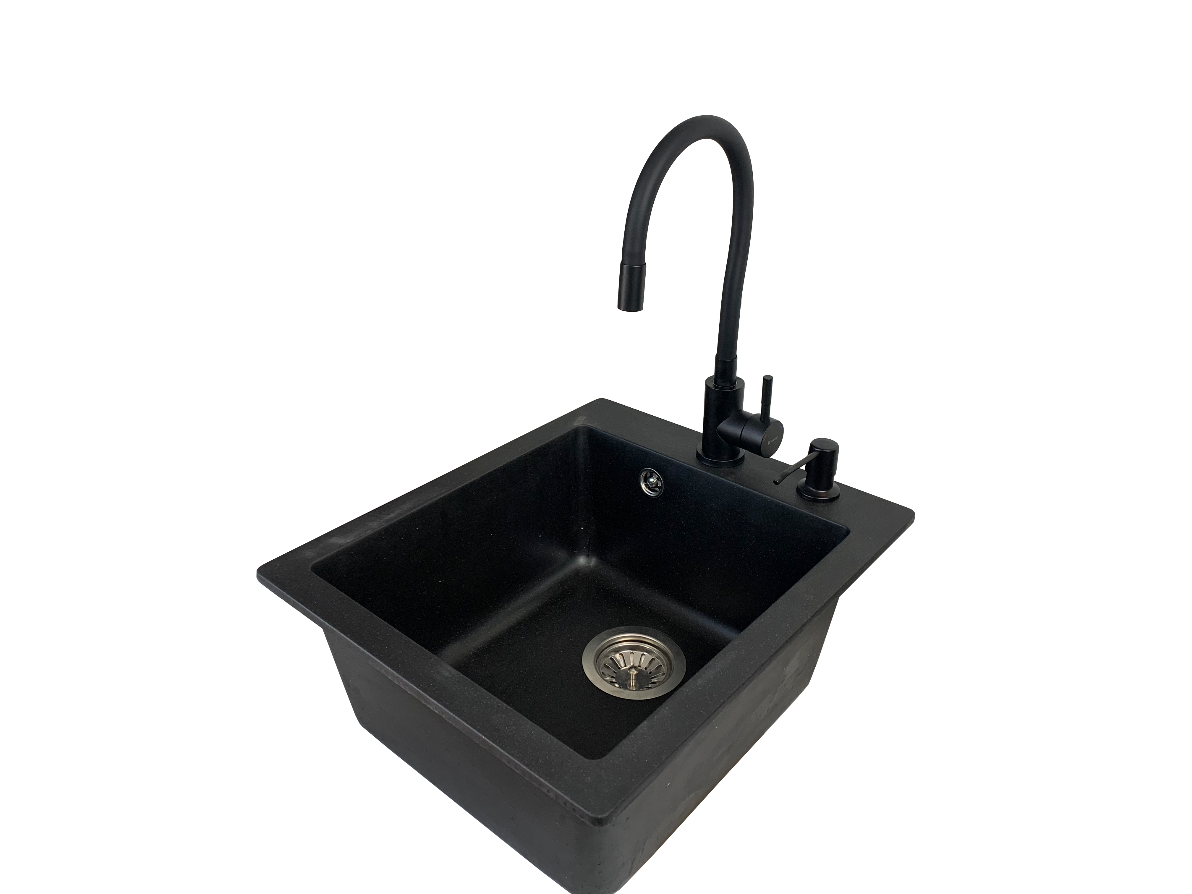 Мойка кухонная VECTOR Front 42x50 см дозатор/сифон/смеситель Черный (0ea8d64b)