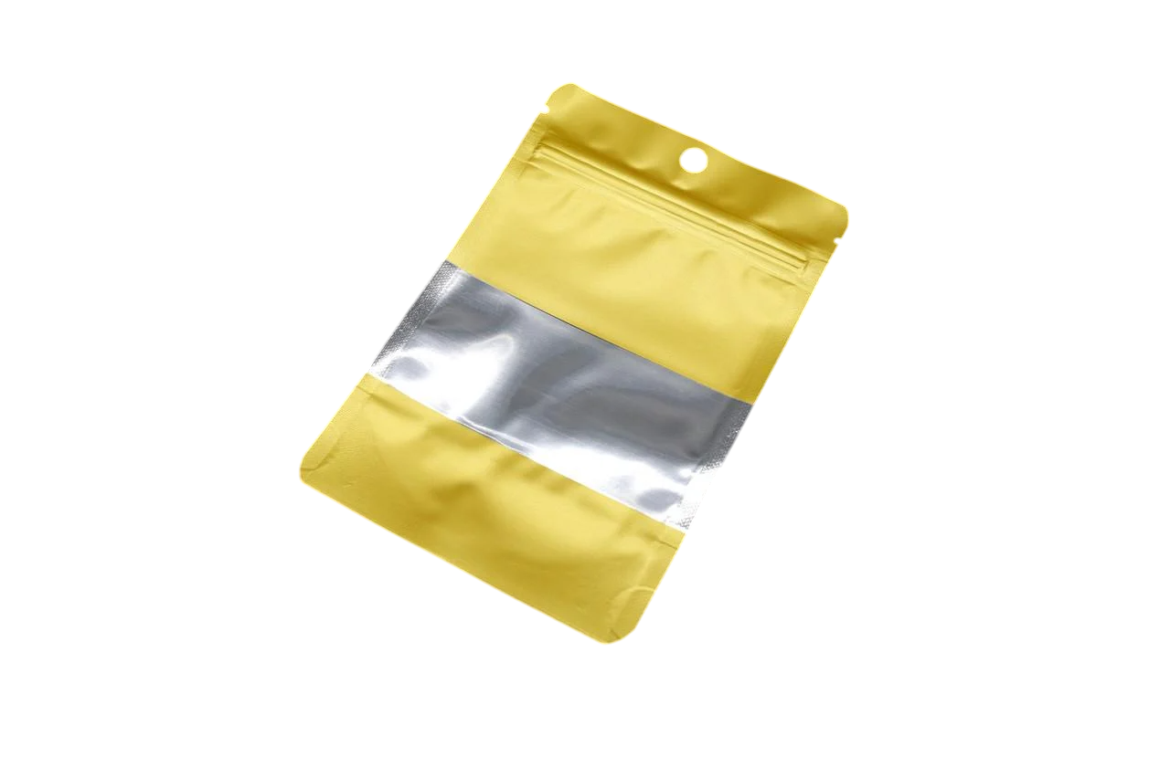 Пакет дой-пак прозрачное окно и zip-замок с надсечкой для открытия 12х10 см Золотистый (BAG-001)