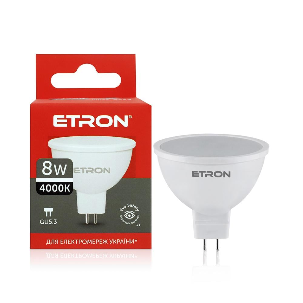 Светодиодная лампа ETRON 1-ELP-850 8W 4000K GU5.3 MR16 с дневным светом (26433)