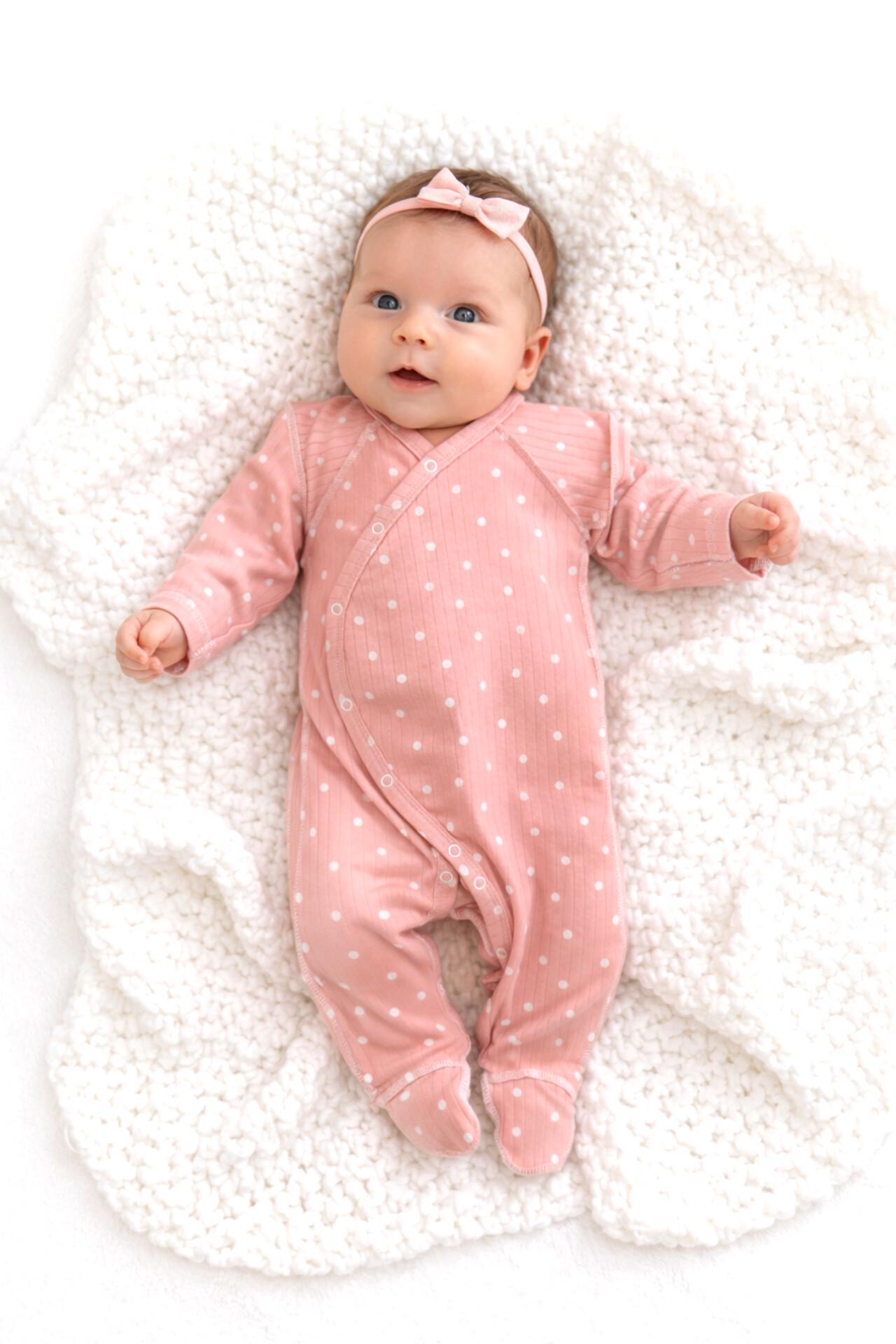 Чоловічок з закритими ручками та ніжкамиив рубчик Тімі текс Білий горошок 62 см Пудровий