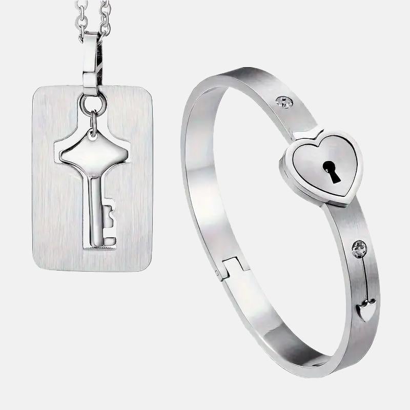 Пара ювелирных изделий кулон ключ и браслет Сердце из нержавеющей стали