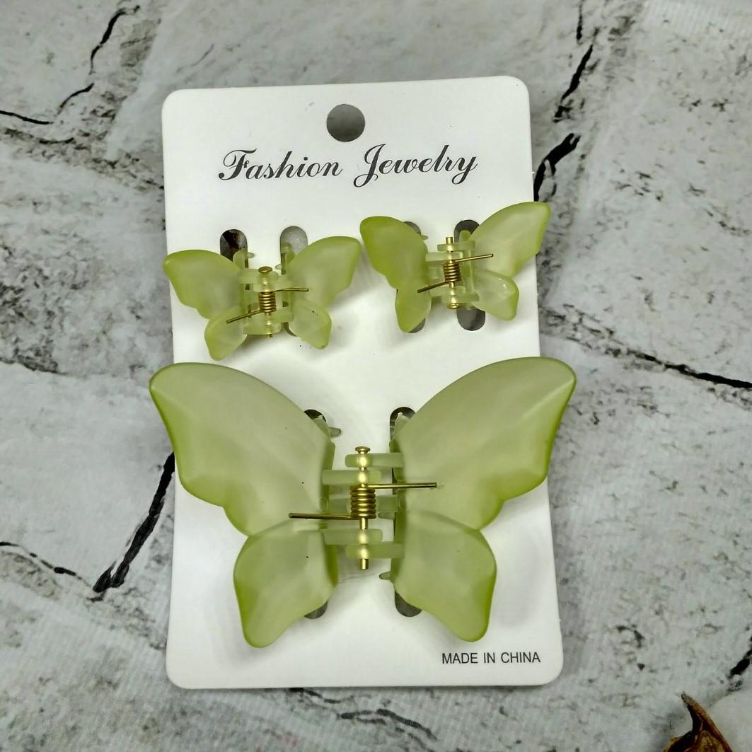 Крабик для волос Бабочки матовые заколка зажим набор из 3 шт. Салатовый (81418-8)