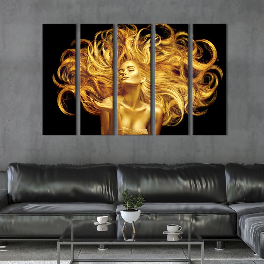 Модульная картина из 5 частей Красивая золотая девушка 155x95 см (534-51)