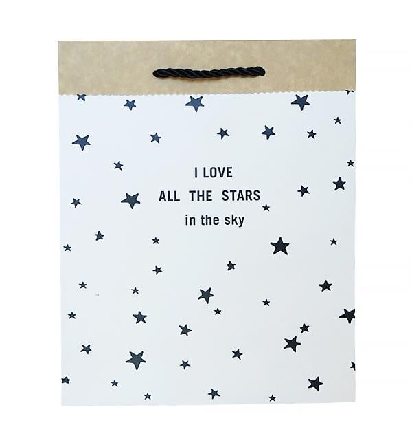 Подарочный пакет I love stars ламинированный картон 19x10x24 см