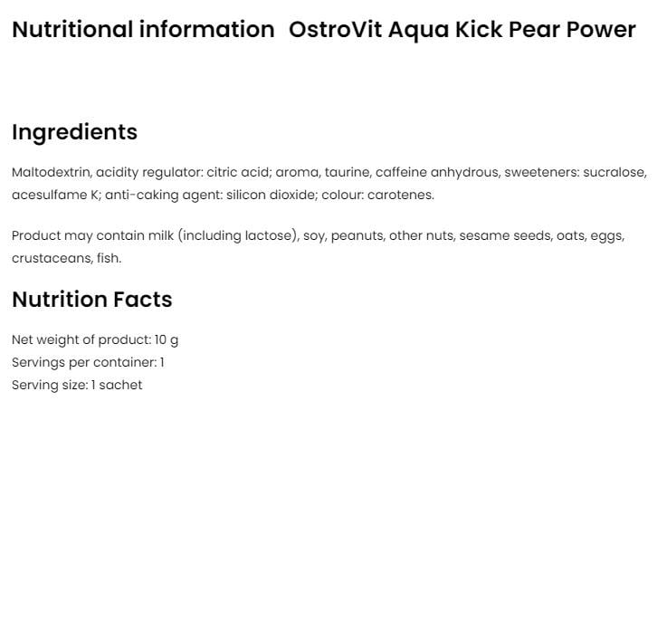 Енергетик OstroVit Aqua Kick Pear Power 10 г Pear - фото 3