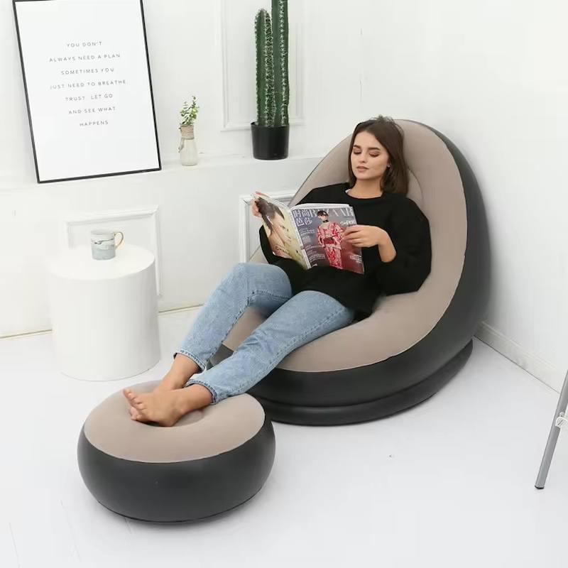 Крісло надувне Air Sofa з пуфом-підставкою для ніг Brown - фото 2