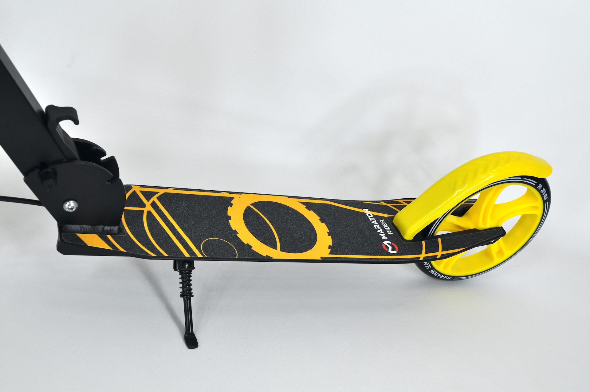 Самокат двухколесный Maraton Rider с ручным тормозом и амортизатором + LED фонарик Желтый - фото 5