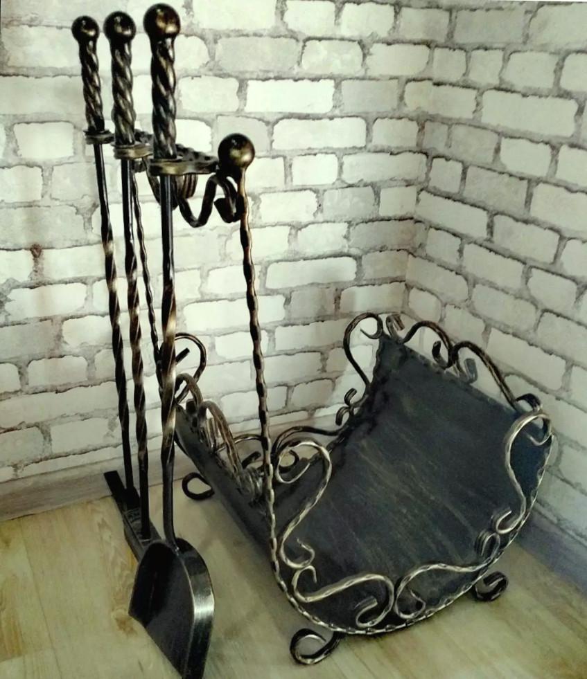 Набор для каминных принадлежностей с дровницей кованый (Vi_0011) - фото 12