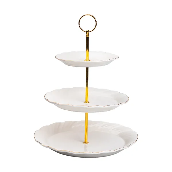 Етажерка порцелянова Classic для фруктів та десертів триярусна Білий
