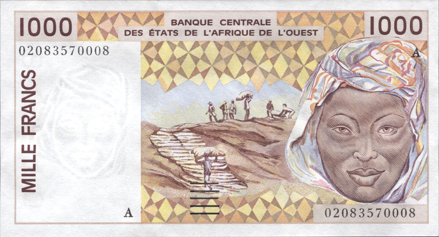 Коллекционная банкнота Кот-дИвуар 2002 1000 франков P111Ak UNC