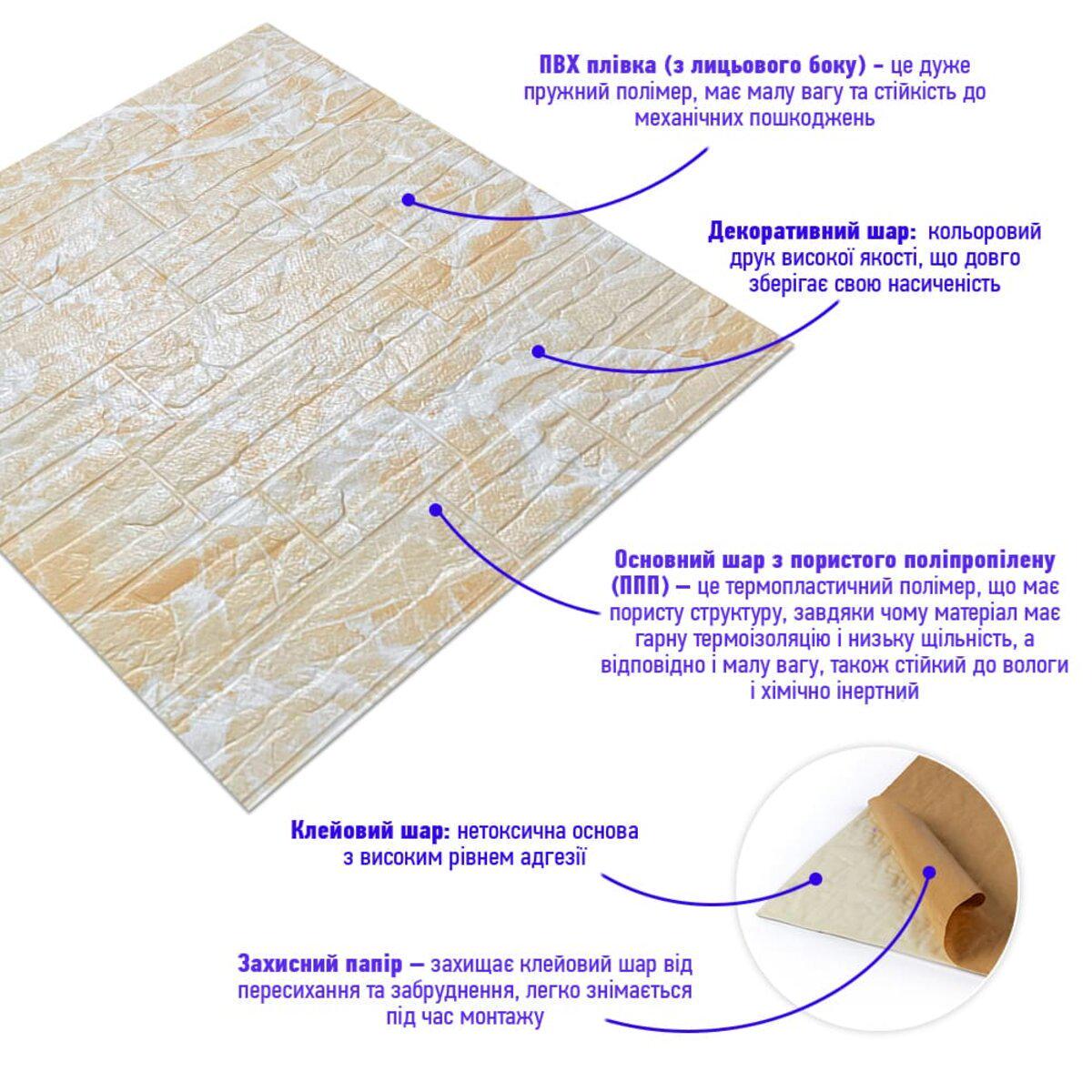 Панель самоклеящаяся декоративная 3D камень рваный кирпич 157 700x770x5 мм Бежевый (SW-00000486) - фото 2 Панель самоклеящаяся декоративная 3D камень рваный кирпич 157 700x770x5 мм Бежевый (SW-00000486) - фото 2
