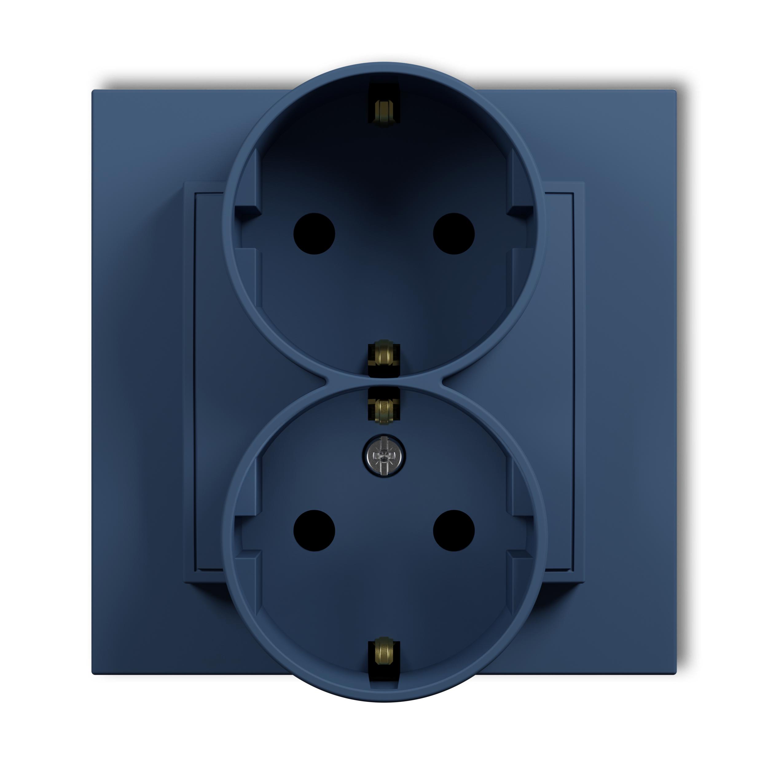 Розетка двойная Karlik Mini с заземлением Schuko и шторками Navy Blue (64MGP-2sp)