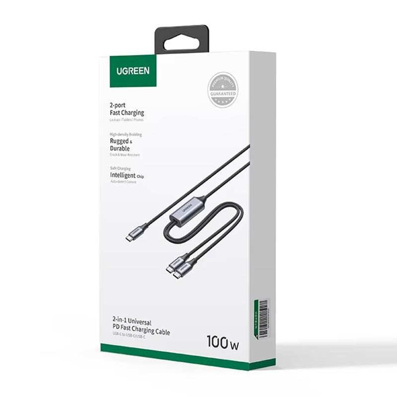 Кабель для быстрой зарядки 2в1 UGREEN US561 Type-C на 2 Type-C Universal PD 100W 5A 1,5 м Gray (35087) - фото 10