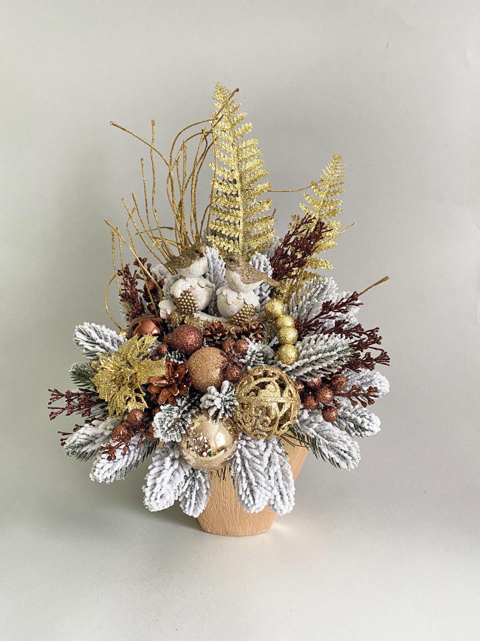 Новогодняя композиция Птички в лесу Золотой/Бронзово-коричневый - фото 2 Новогодняя композиция Птички в лесу Золотой/Бронзово-коричневый - фото 2