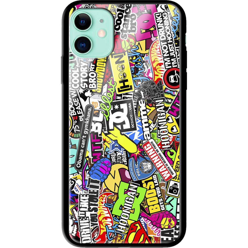 Чехол Boxface iPhone 11 Multicolored Inscriptions Черный силикон со стеклом (38184-up880-38345)