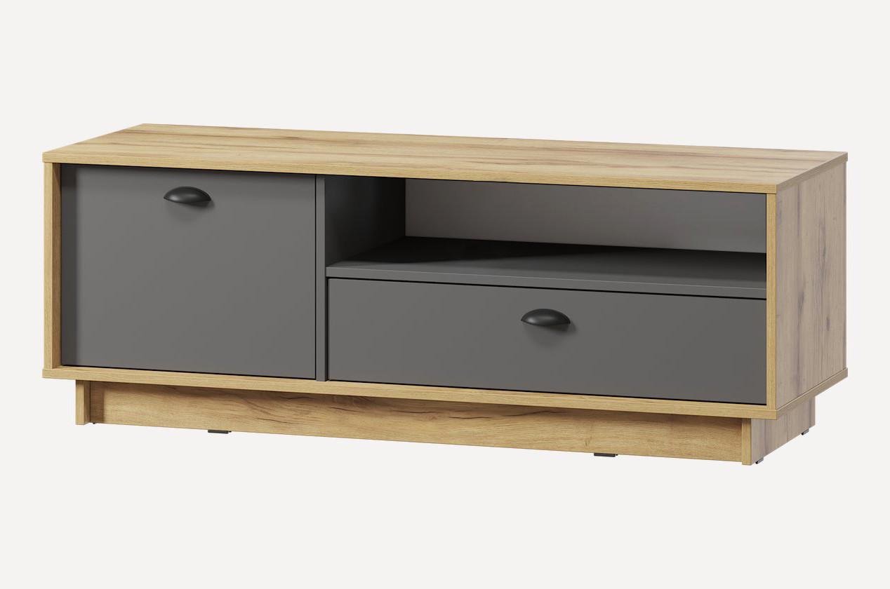 Тумба под телевизор правая Sanro с ящиком дверцой и полкой 1280х460х450 мм Дуб аппалачи/Антрацитовый (K0003-R)