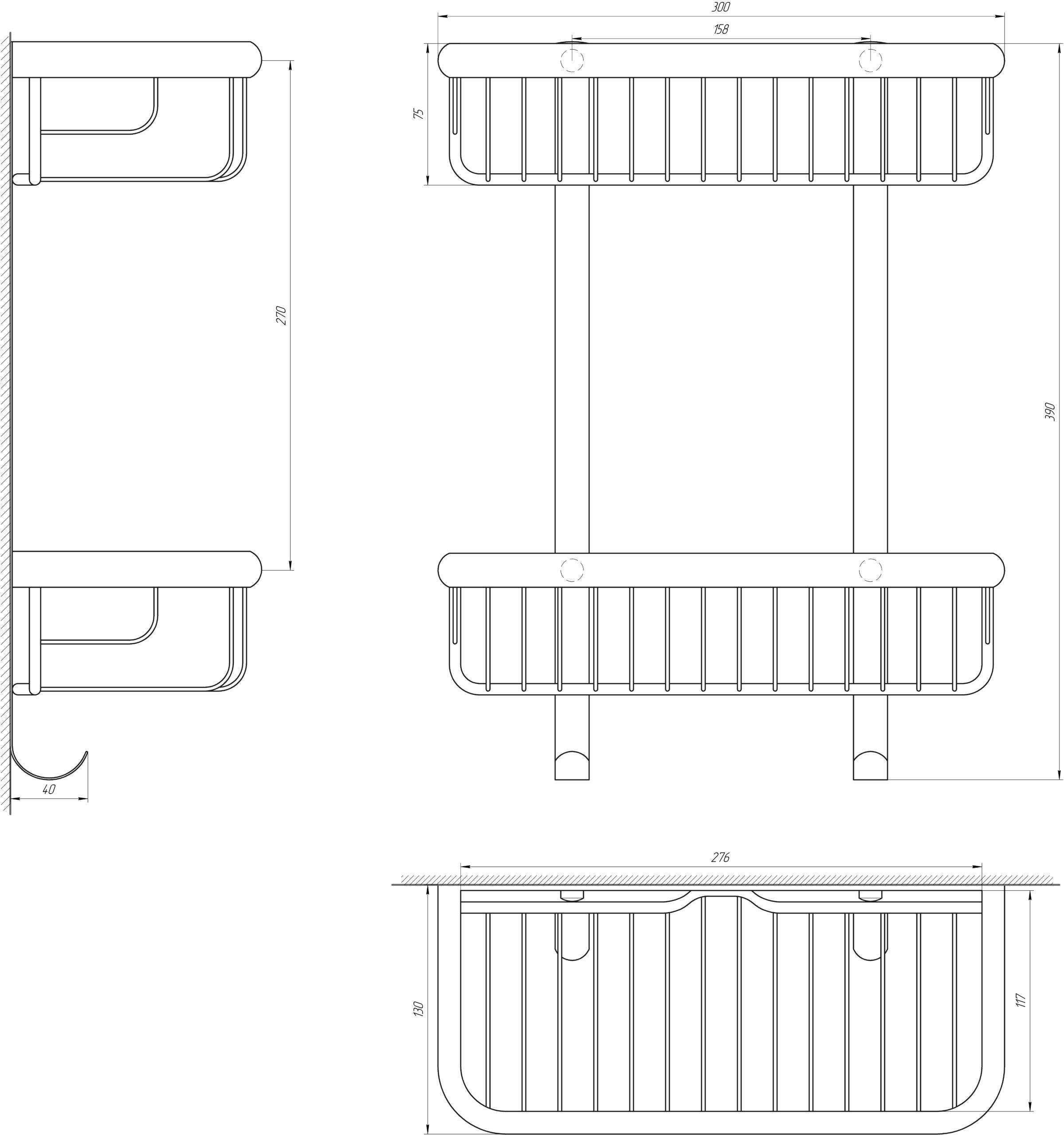 Полка прямая двойная для ванной комнаты TOPAZ 4102 - фото 3