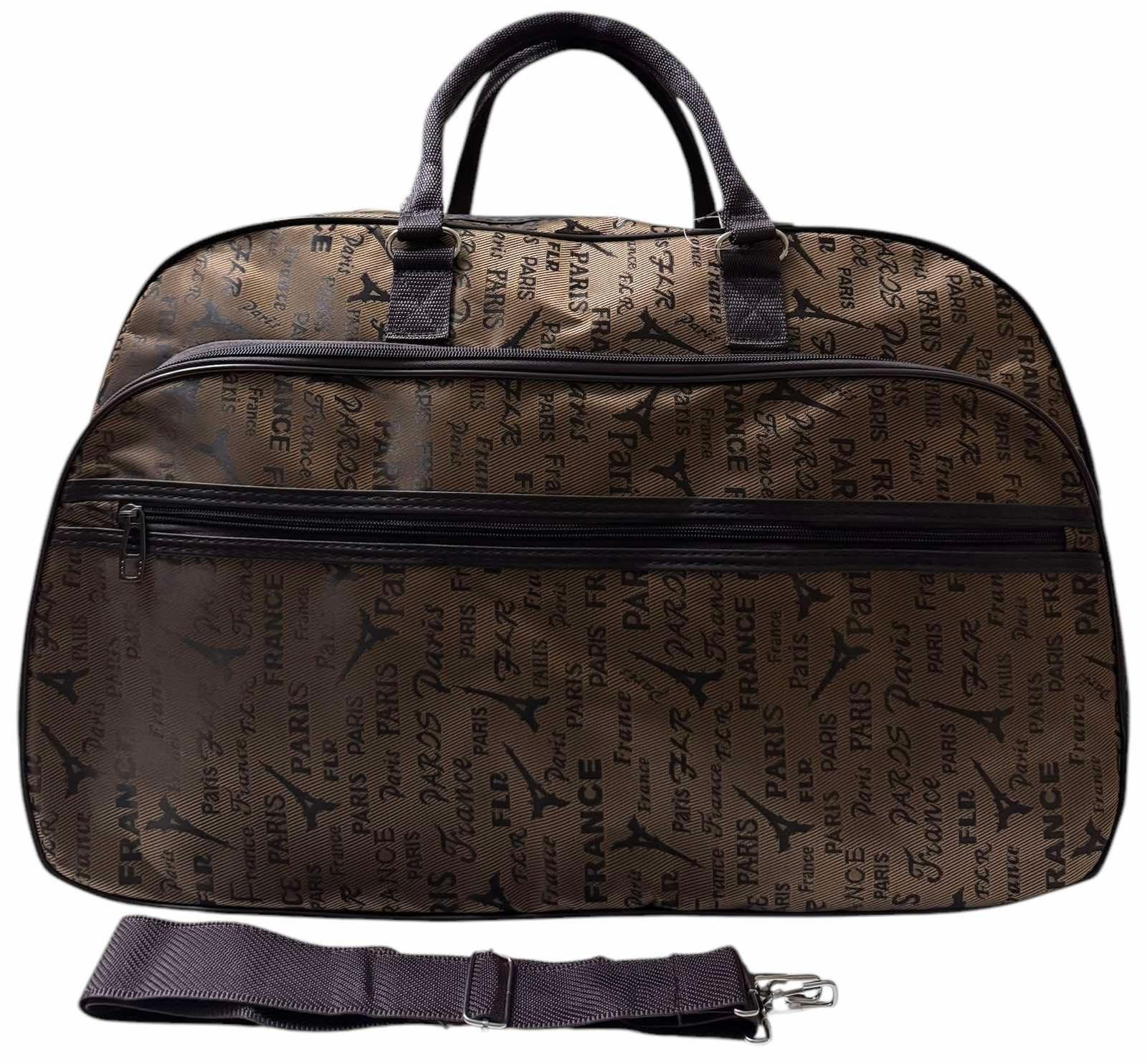 Сумка дорожная большая с длинным ремнем через плечо и боковыми карманами Коричневый (28807B)