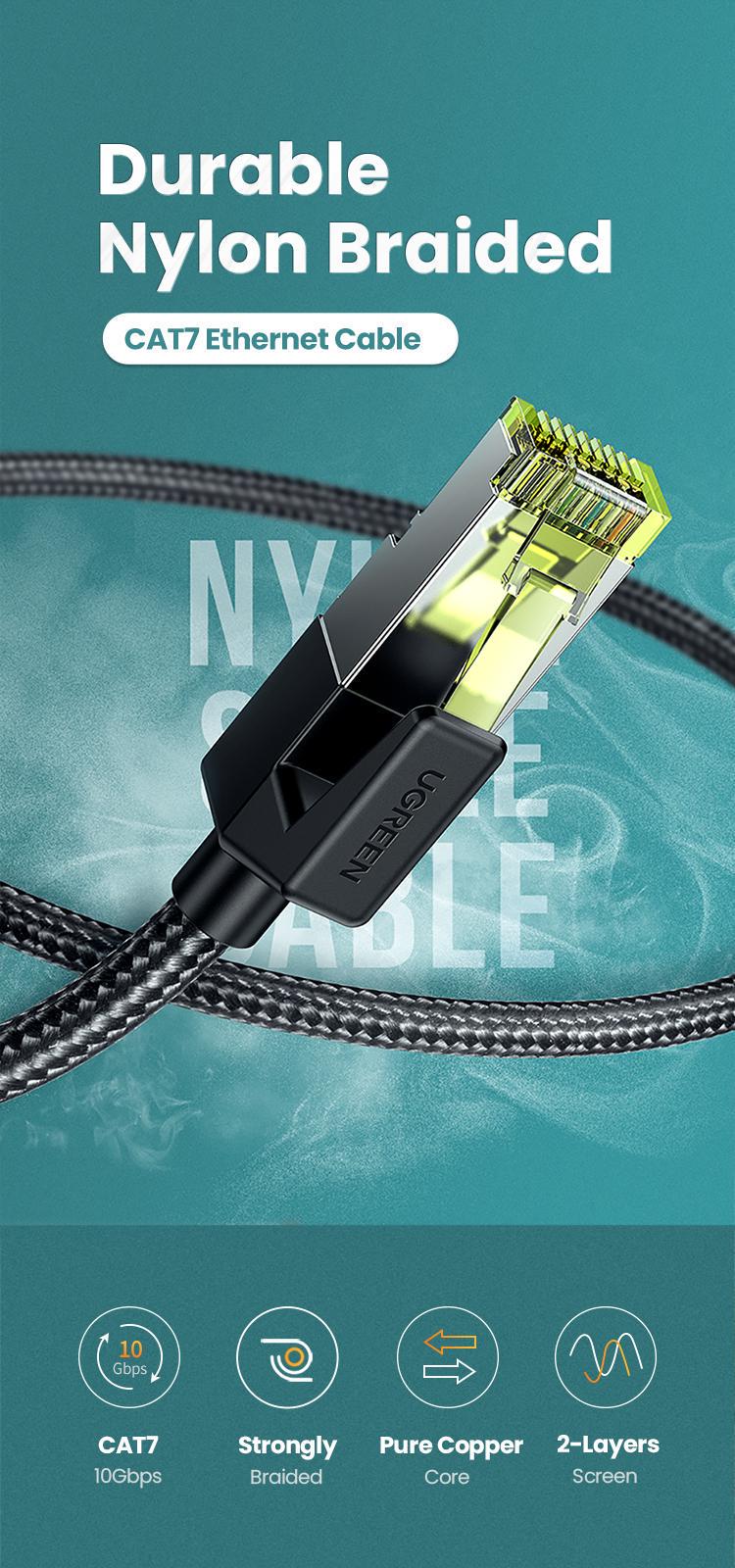 Интернет-кабель UGREEN Cat.7 F/FTP 10 Гбит/с 600 МГц POE Lan RJ45 RJ 45 0,5 м Черный (80420) - фото 2 Интернет-кабель UGREEN Cat.7 F/FTP 10 Гбит/с 600 МГц POE Lan RJ45 RJ 45 0,5 м Черный (80420) - фото 2