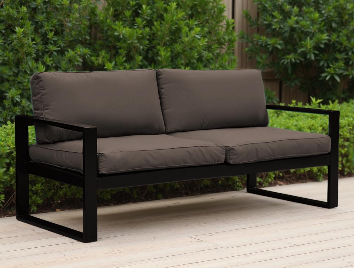 Диван металевий Tobi Sho Лофт Стейт DV1 з підлокітниками та м'якими подушками 750х1300х700 мм рогожка 08/Коричневий