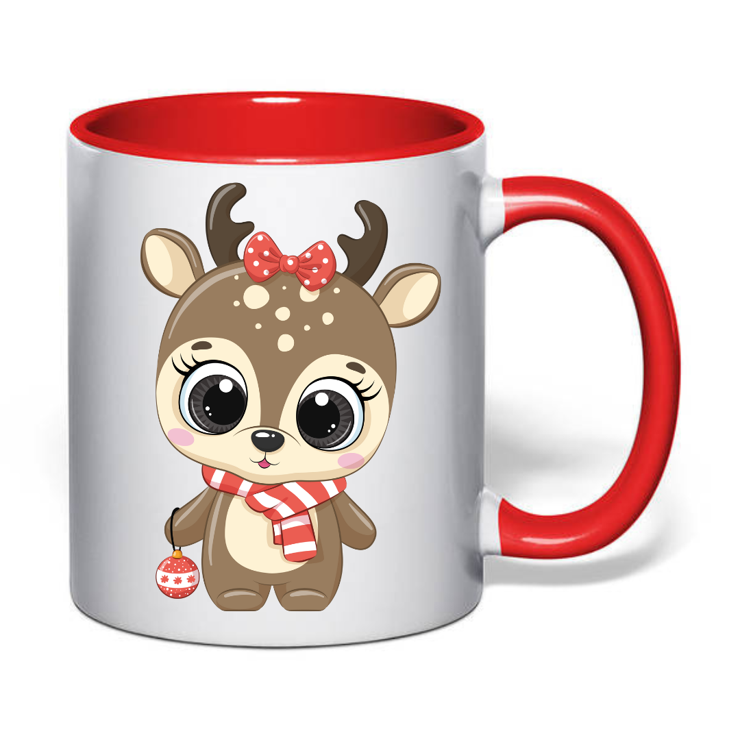 Чашка с принтом Олень 330 мл Белый с красным (001144)