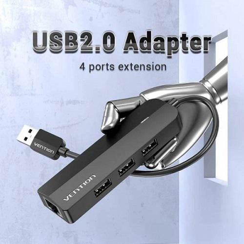 Хаб USB 2.0-3хUSB 2.0 Vention CHPBB RJ45 100M Ethernet Black (571781) - фото 2