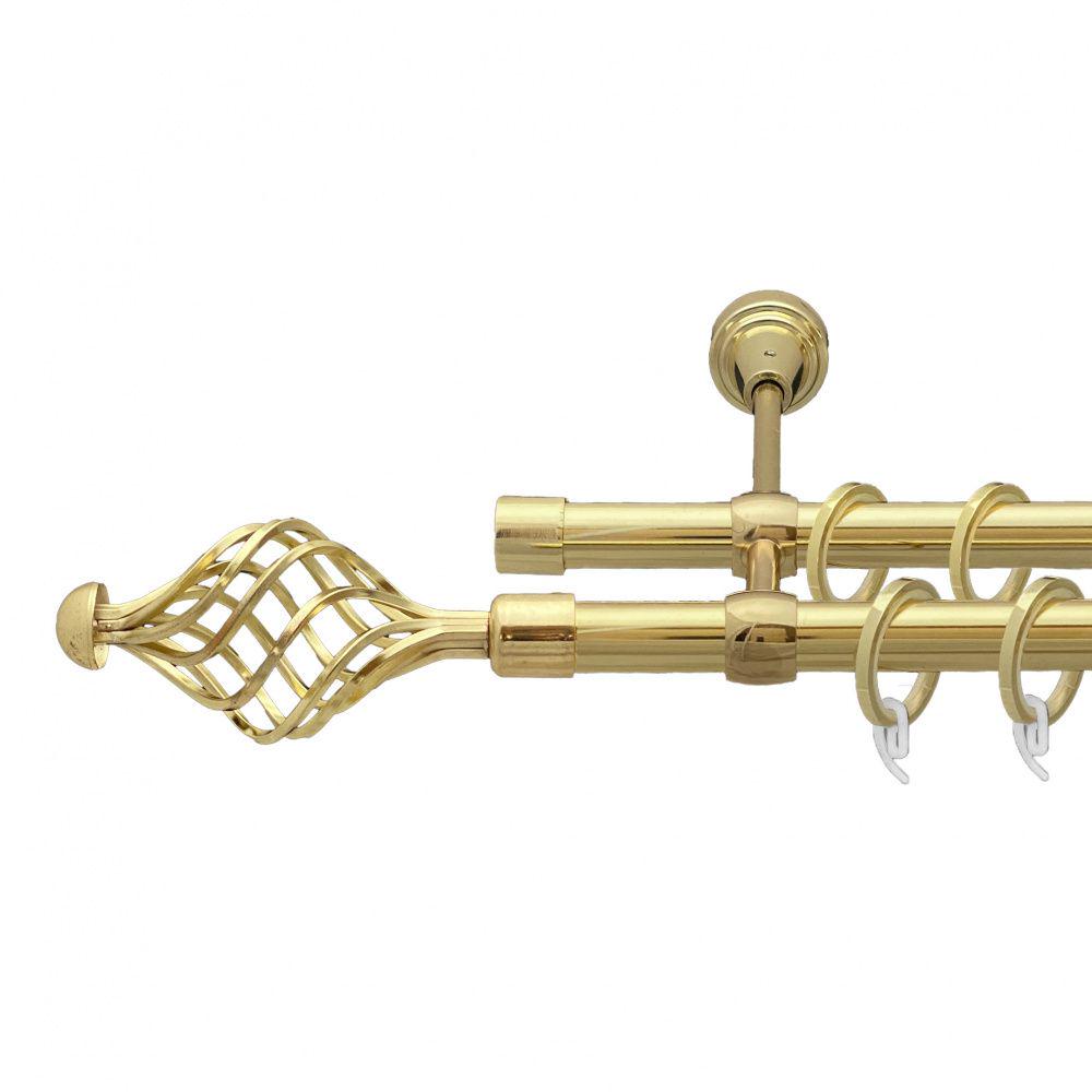 Карниз Orvit Арезо металевий дворядний литий гладка труба кільце фасонне металеве 19/19 мм 200 см Золото (00-00009415)