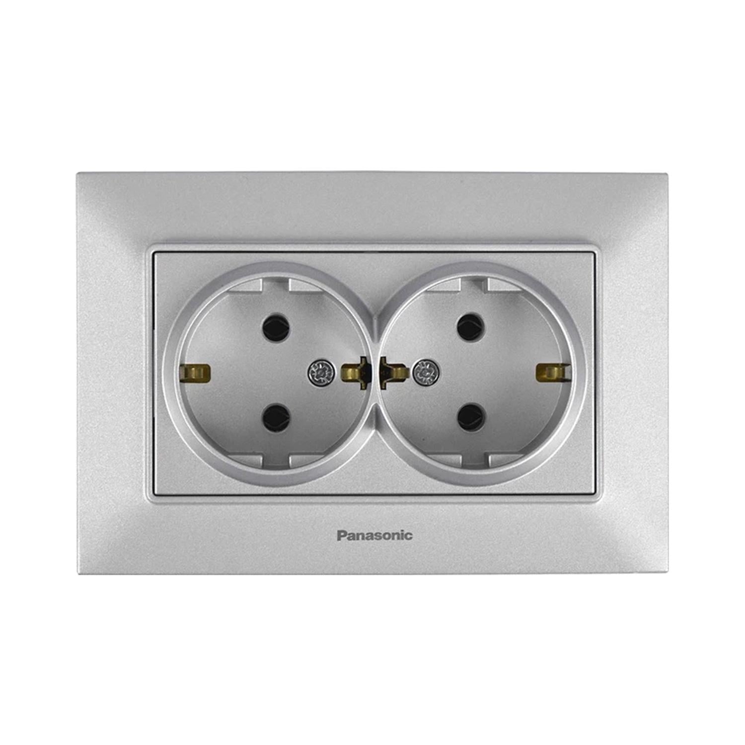 Розетка двойная с заземлением Panasonic Arkedia Slim ABS Серебряный (WNTC02052S UA1)