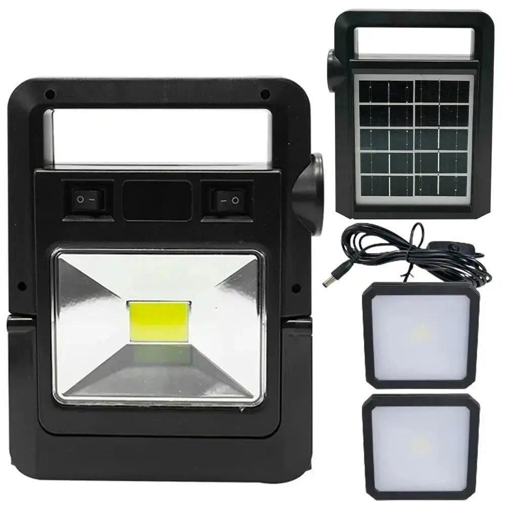 Ліхтар акумуляторний HB-7010 із сонячною панеллю та двома виносними лампами