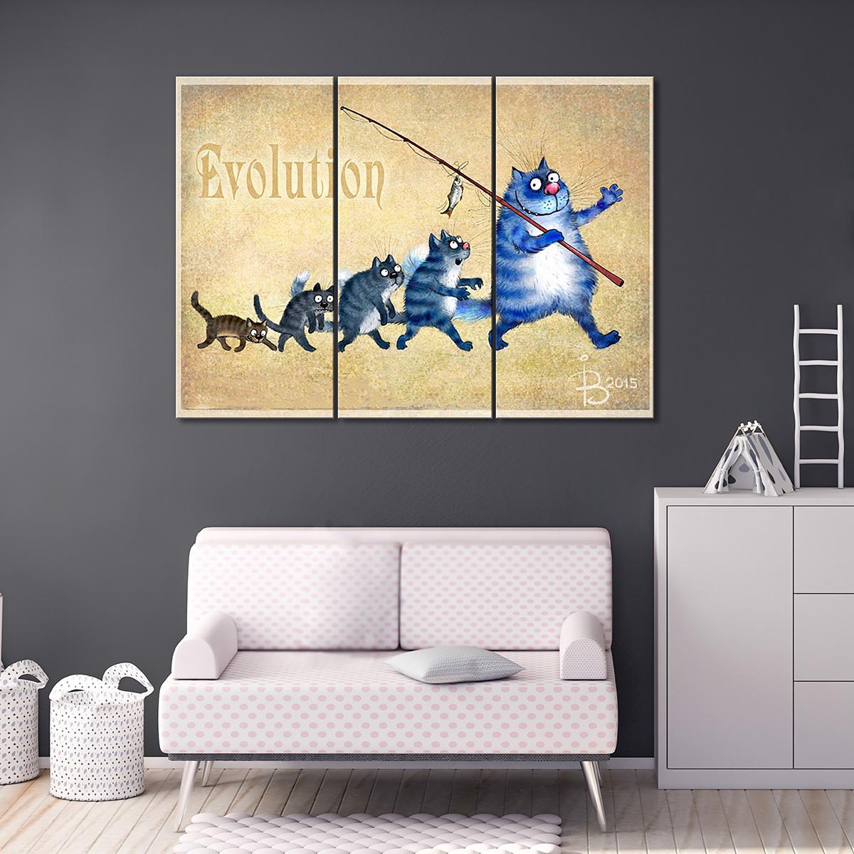 Модульная картина Эволюция котиков 3 модуля общий размер 50x75 см (_rinaz_20152239)