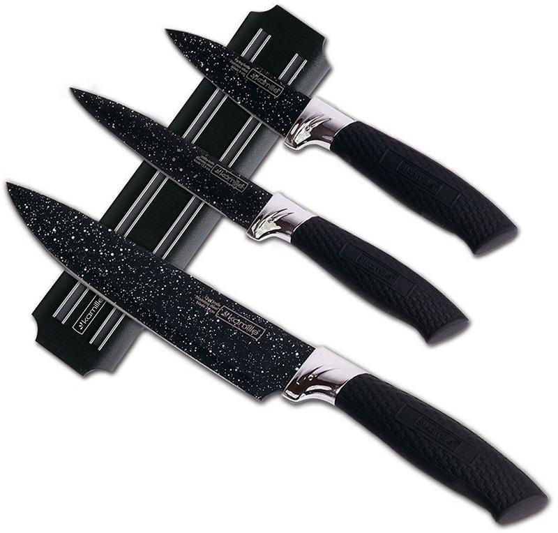Комплект кухонных ножей Kamille Oryen Black на магнитной планке 3 шт. (KM-5148B)