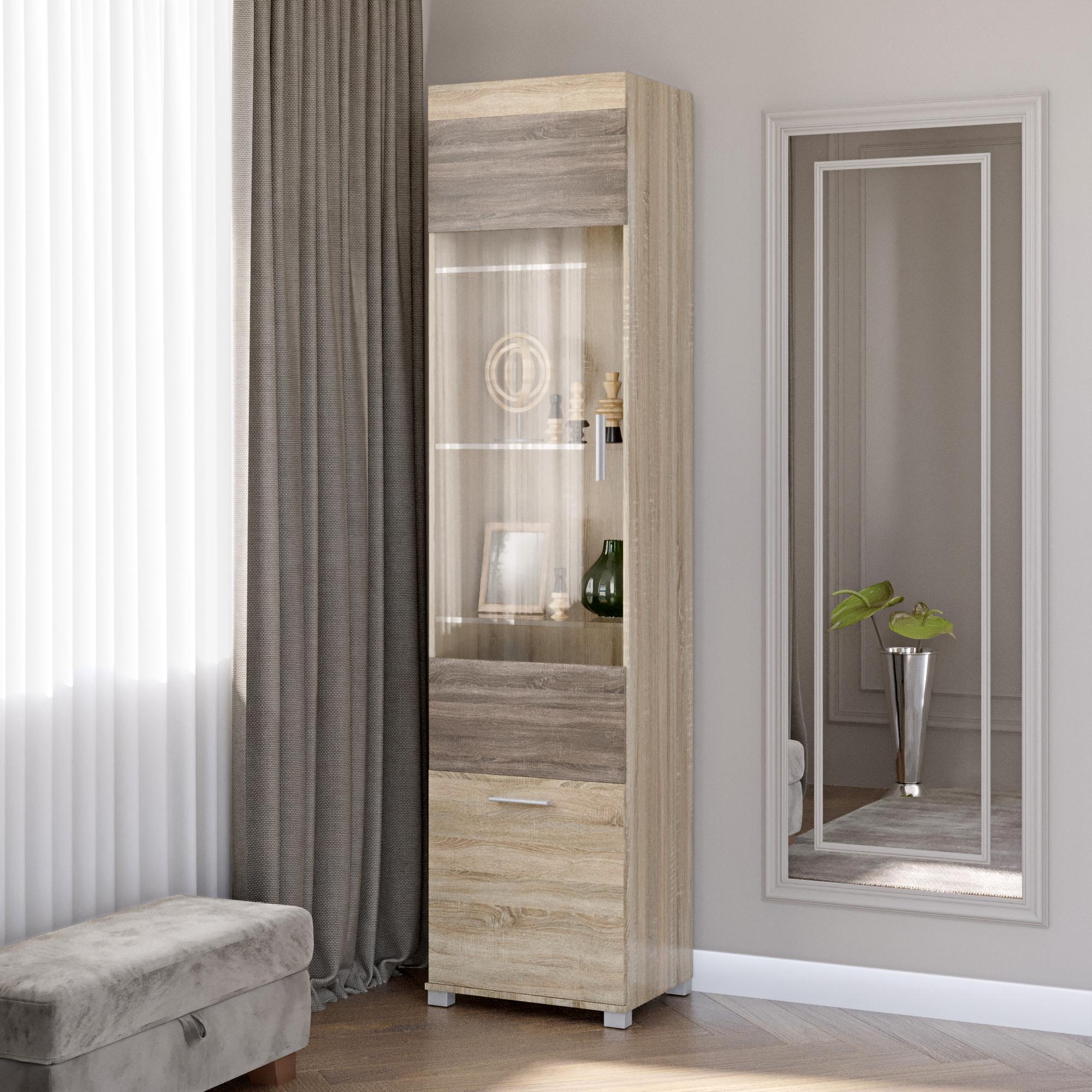 Шкаф-пенал витрина Эверест Британия-19 Сонома/Трюфель (DTM-2266)