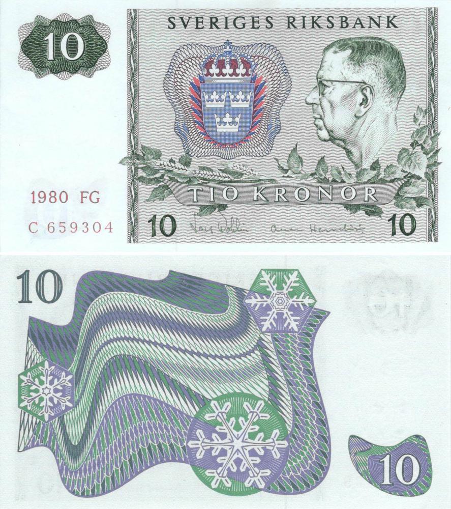 Коллекционная банкнота Швеция 10 крон 1980 UNC P56 (Б09264) Коллекционная банкнота Швеция 10 крон 1980 UNC P56 (Б09264)