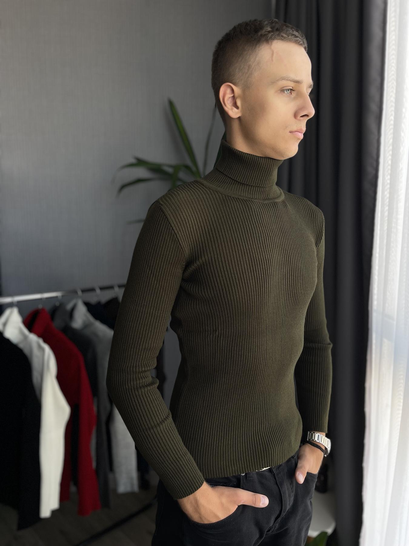 Гольф мужской с высокой горловиной в рубчик L Хаки (26535/6/2) - фото 5 Гольф мужской с высокой горловиной в рубчик L Хаки (26535/6/2) - фото 5