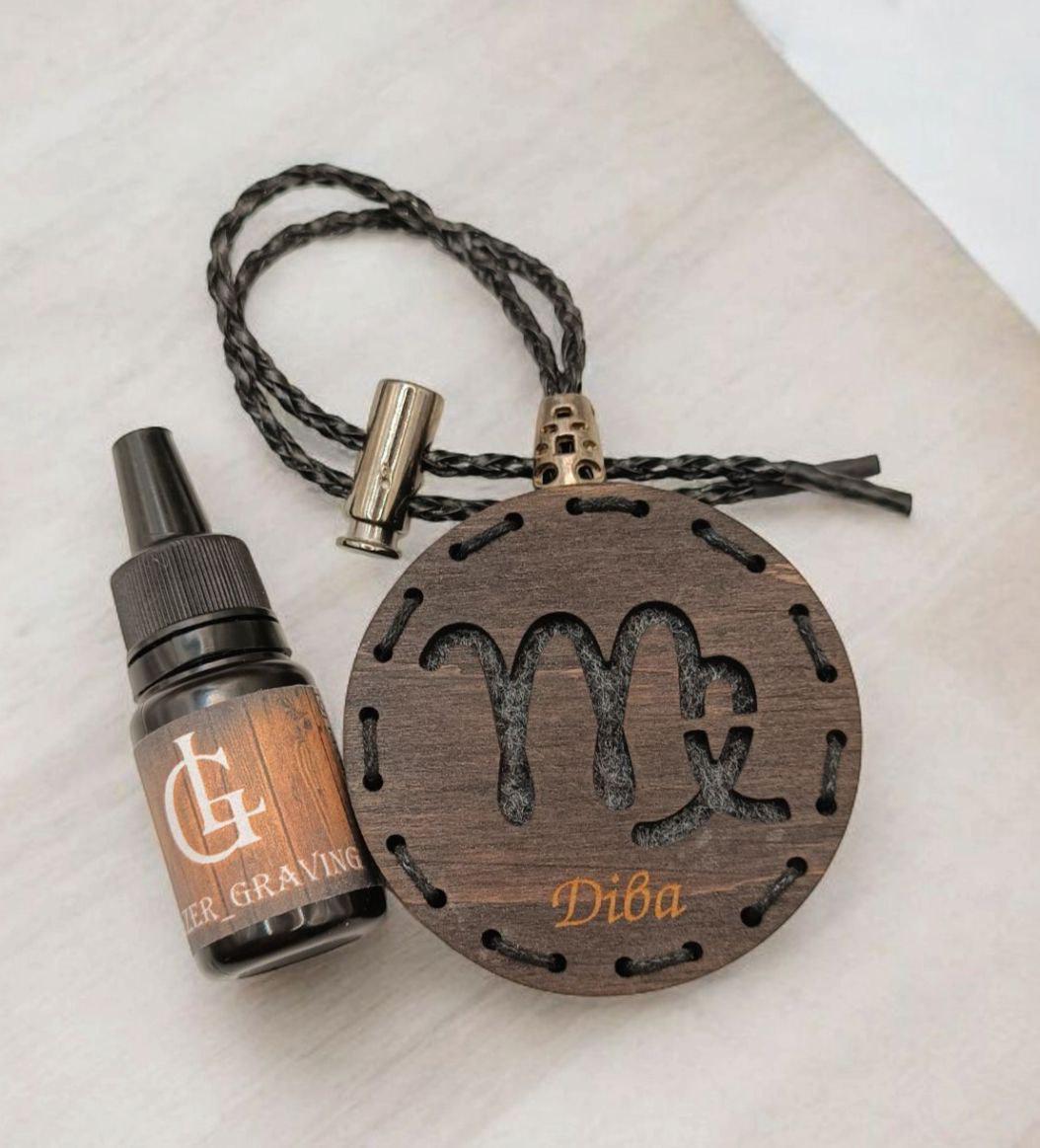 Ароматизатор для авто со знаком зодиака Дева из дерева/войлока и аромапарфюм 10 мл (91) - фото 3