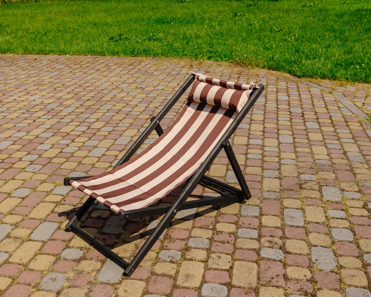 Шезлонг для дачи тканевый XRmaster с подушкой Черный/Кофейный (КШ-001/3) - фото 2