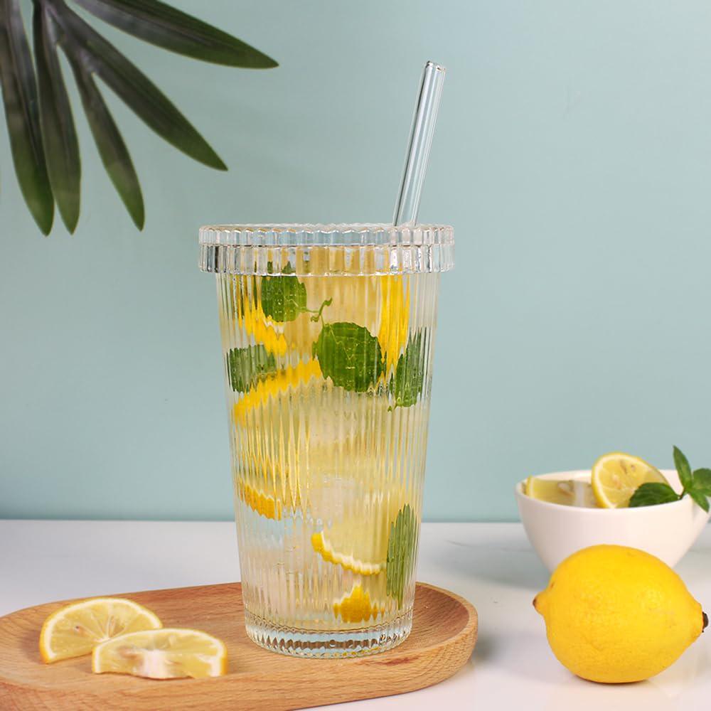 Склянка з ребристого скла з кришкою та трубочкою Vintage 375 мл (20024613) - фото 5