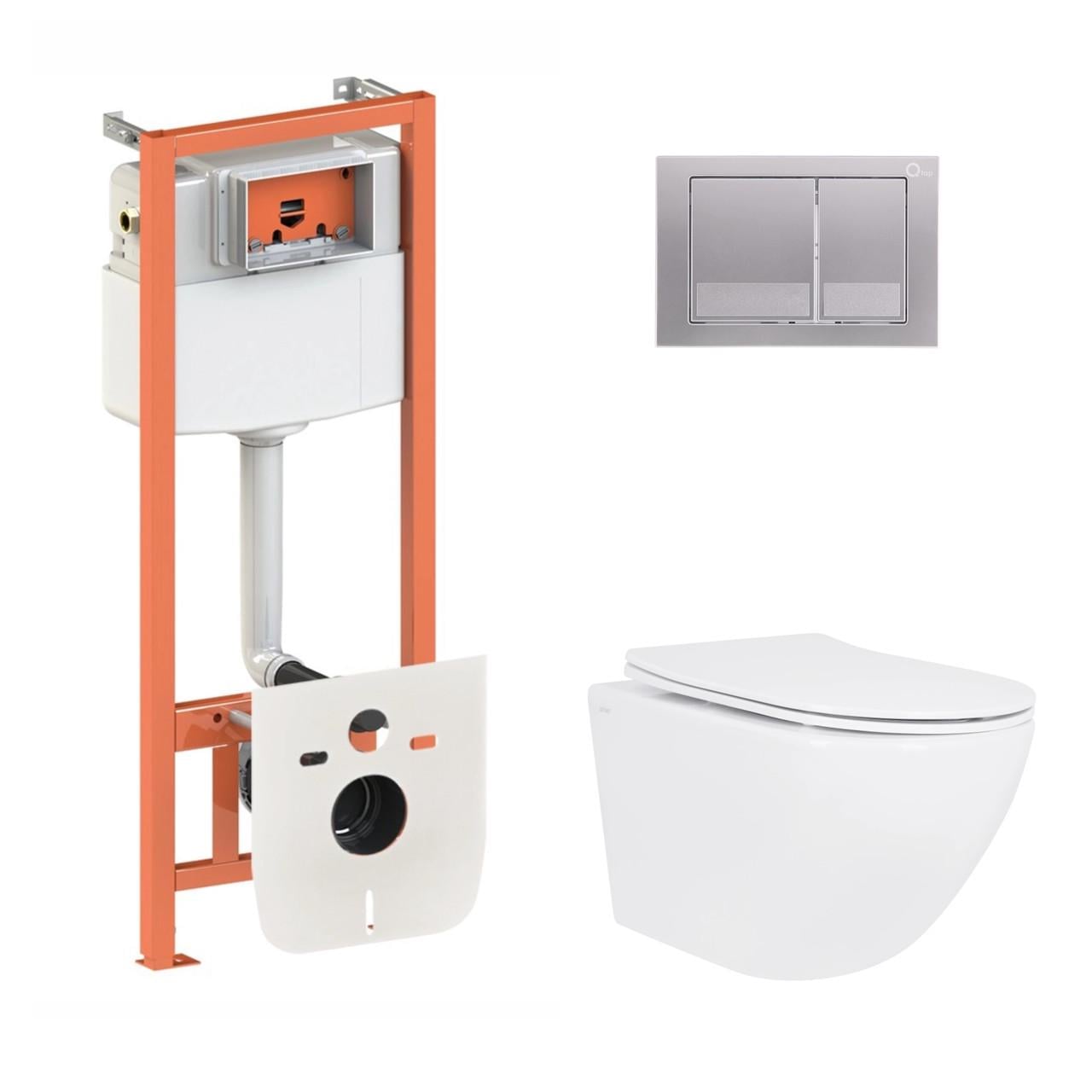 Инсталляция для ванной комнаты Qtap Nest 4в1 квадратный подвесной унитаз Jay Ultra Quiet 520x360x320 мм (2611547268)