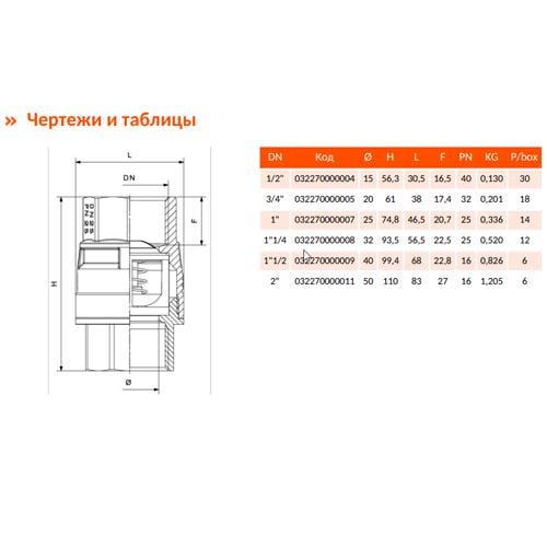 Зворотний клапан латунний RIV 2270 Stark 1/2" DN 15 PN 40 (032270000004) - фото 2