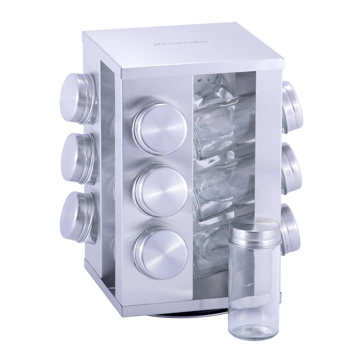 Набір ємностей для спецій Kamille Vizo на прямокутній підставці 12 шт.