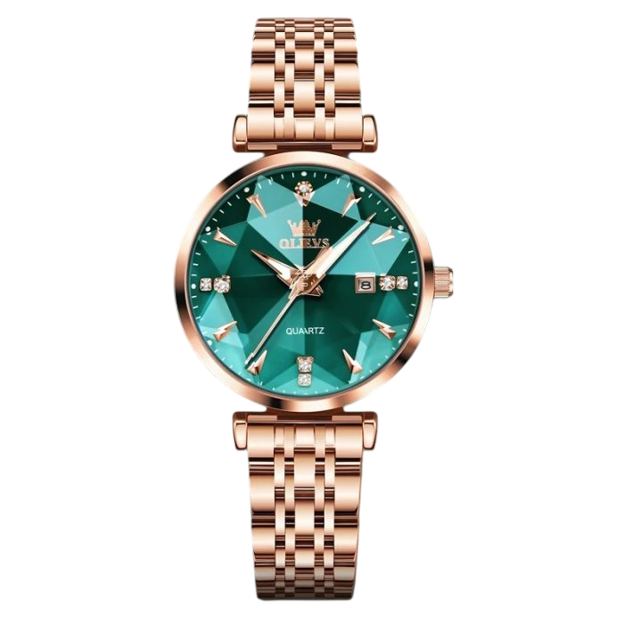 Часы кварцевые женские Olevs Diamond со стальным корпусом 32х12 мм Золотой (150-96-1716)