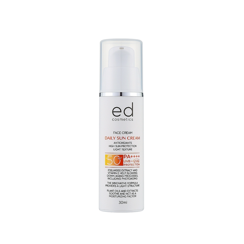 Крем денний сонцезахисний з SPF50 Ed Cosmetics Daily Sun Cream SPF50 30 мл Крем денний сонцезахисний з SPF50 Ed Cosmetics Daily Sun Cream SPF50 30 мл