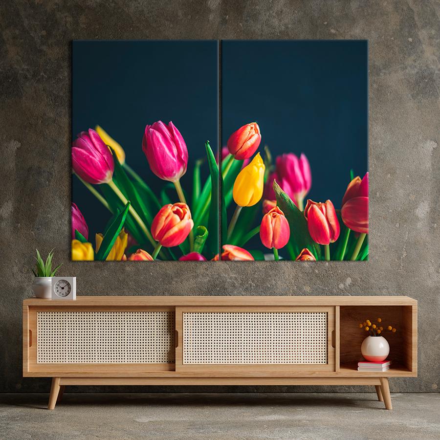 Картина цветы и растения Разноцветные тюльпаны 111x81 см (A1012-2)
